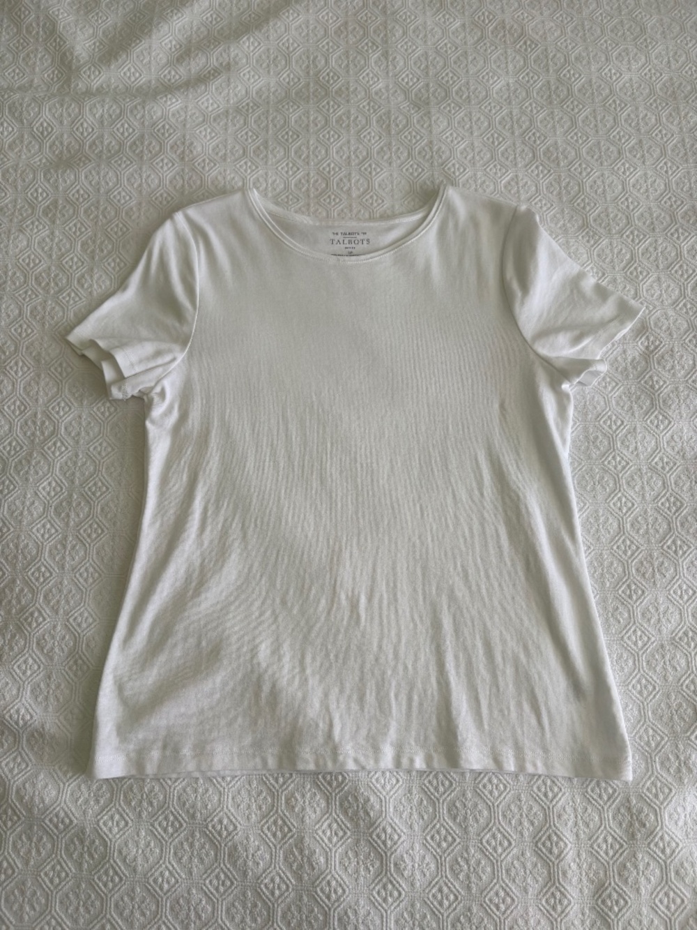 Talbots Pima Cotton Crewneck Tee White Petite Large PL Short Sleeve NWOT